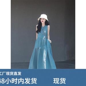 2026新款日系文艺复古森系休闲度假长款长裙无袖背心连衣裙子女夏