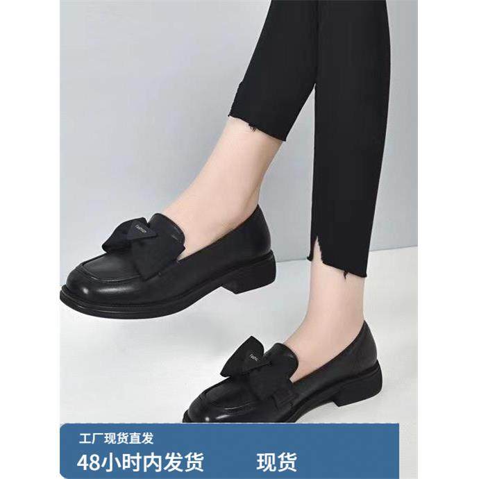 2025真皮蝴蝶结乐福鞋英伦风小皮鞋春秋新款平底软底一脚蹬女单鞋