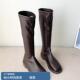 方头靴子女平底高筒靴2023新款 不过膝长靴弹力瘦瘦靴秋冬棉单靴