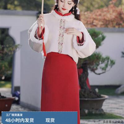 2025新中式国风两件套红色旗袍高端大气上档次年轻款秋冬加绒加厚
