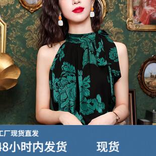 雪纺衬衫女士2026新款轻奢高级感独特漂亮设计感无袖挂脖露肩上衣