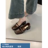 复古粗跟小皮鞋 单鞋 女春秋新款 法式 一字扣带高跟玛丽珍鞋 羊皮版