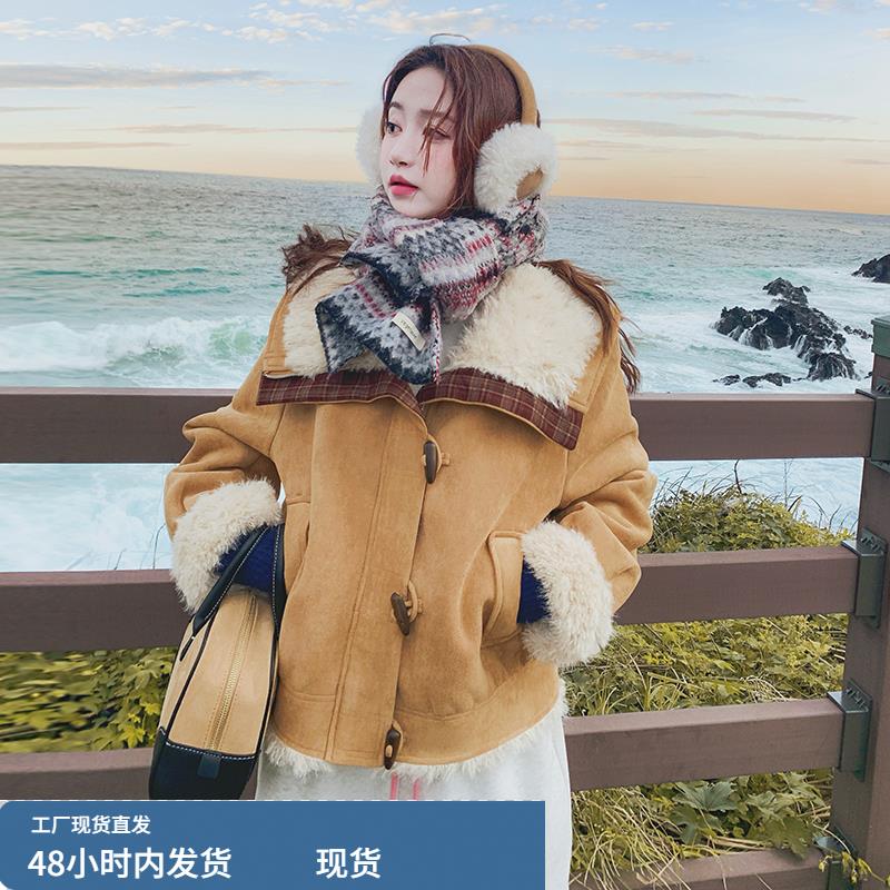 麂皮绒皮毛一体女冬季加绒加厚外套2025新款巨好看高级韩系短棉服