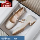 配裙子方头凉鞋 女夏季 山茶花单鞋 新中式 小香风晚晚鞋 子女鞋 法式 鞋