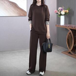 韩版时尚休闲运动服套装女春季宽松百搭洋气质上衣直筒裤两件套女