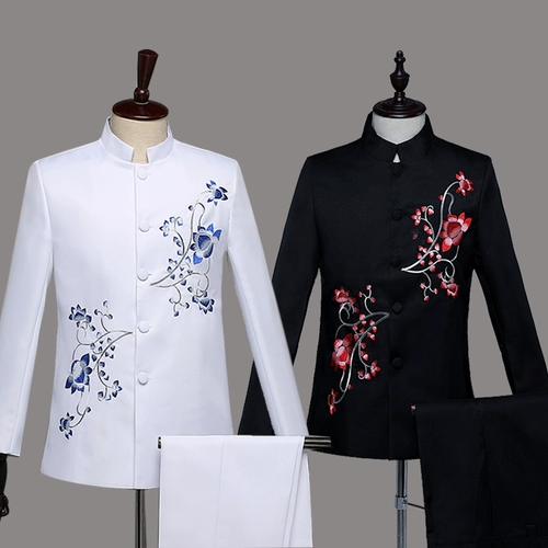 Платье Чжуншан Мужской тонкий хор подводной костюм сине -белый фарфоровый стойки китайские платья принимают певица Si Yis Chorus Clothing