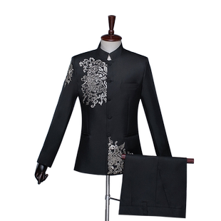 中山装演出服男士青少年老年红歌刺绣演出比赛年会合唱团表演服装