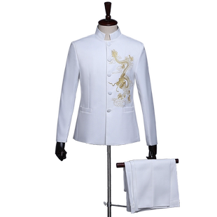 刺绣立领中山装演出服男士大合唱团舞台表演服国庆元旦年会演出服