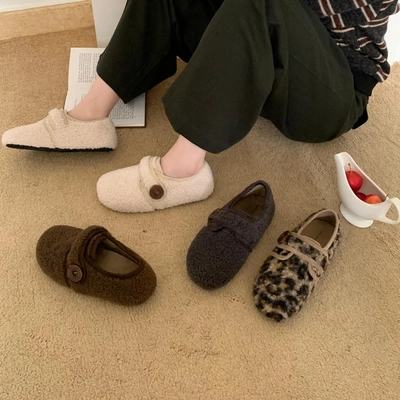 加绒毛毛鞋女2025秋冬保暖魔术贴棉鞋羊羔毛懒人外穿一脚蹬勃肯鞋