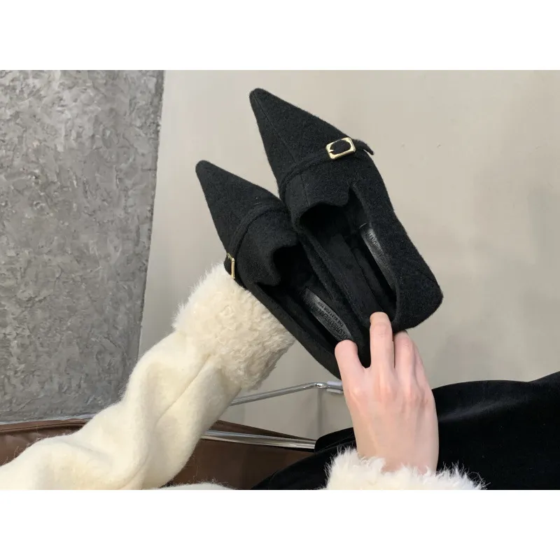 025新款尖头细跟高跟保暖毛绒一脚蹬秋冬时尚百搭时尚高跟鞋