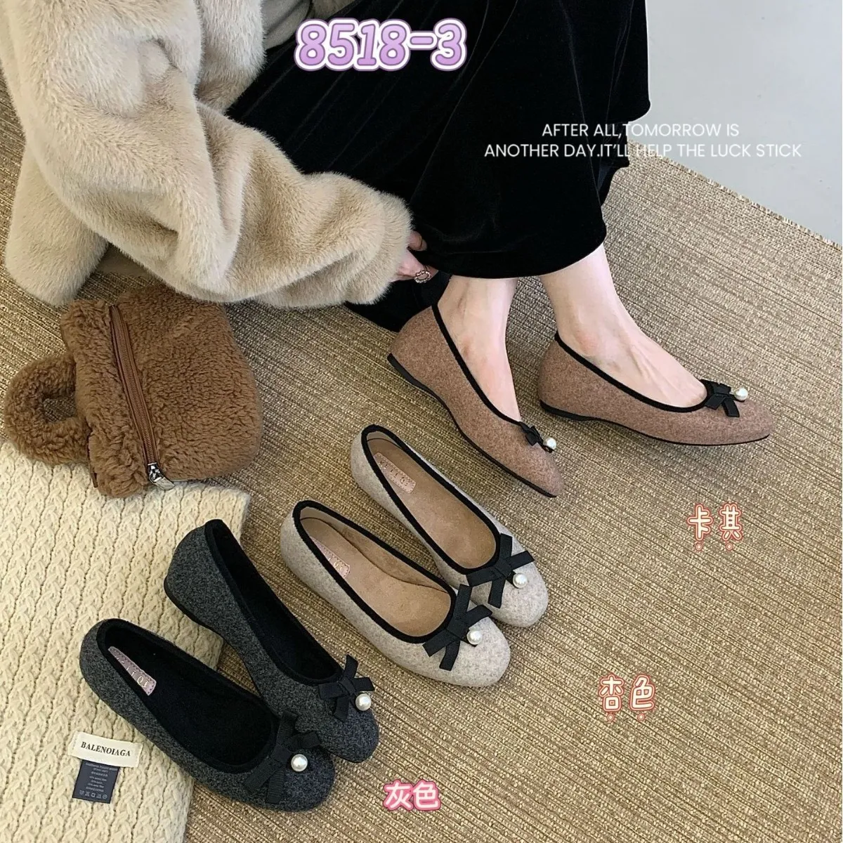 2025新款甜美蝴蝶结内增坡跟加绒保暖玛丽珍晚晚配裙子女单鞋