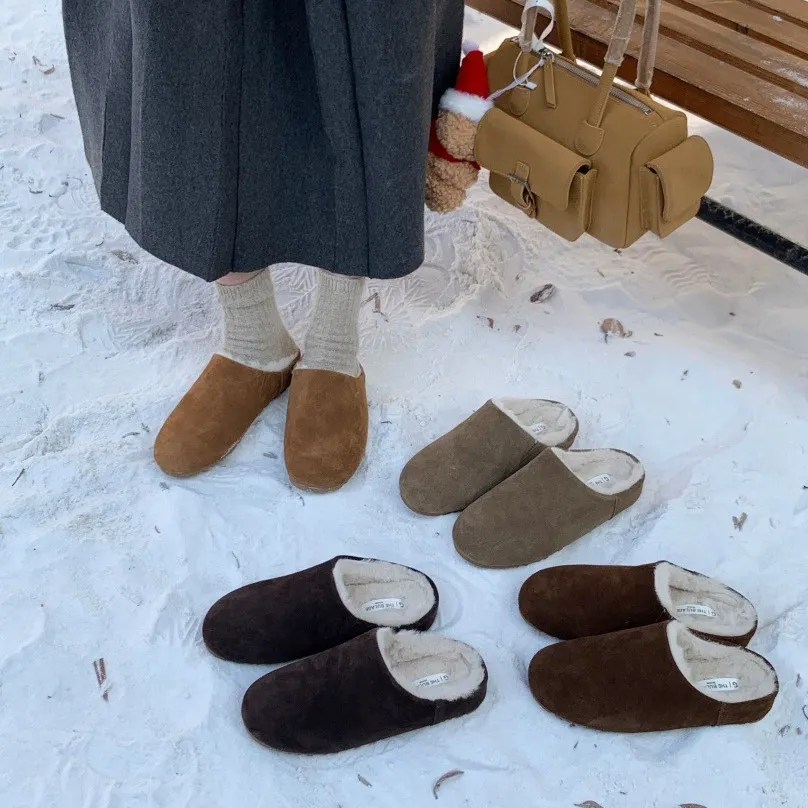 薄底轻便百搭皮毛一体雪地棉鞋2025新款一脚蹬小土豆毛毛包头拖潮