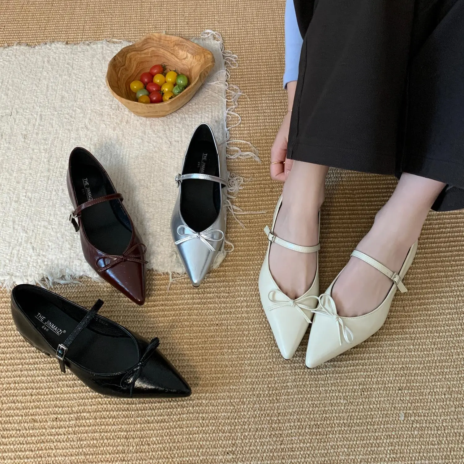 气质尖头浅口粗跟鞋女2025新款优雅蝴蝶结玛丽珍鞋温柔仙女风单鞋