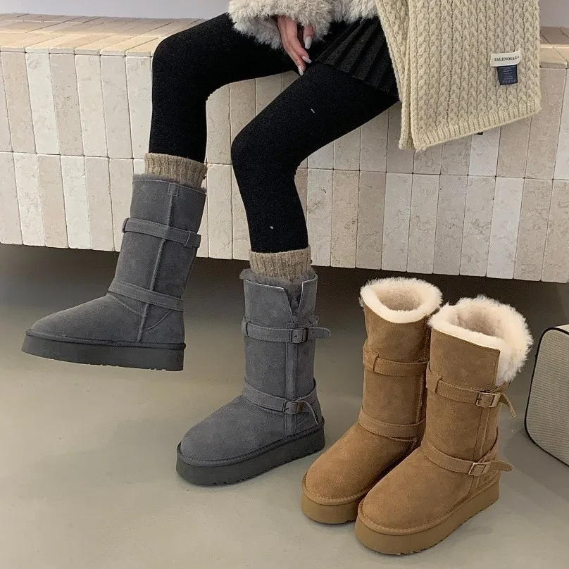 长筒雪地靴女款2025冬季新款东北毛毛加绒加厚保暖外穿厚底棉靴子