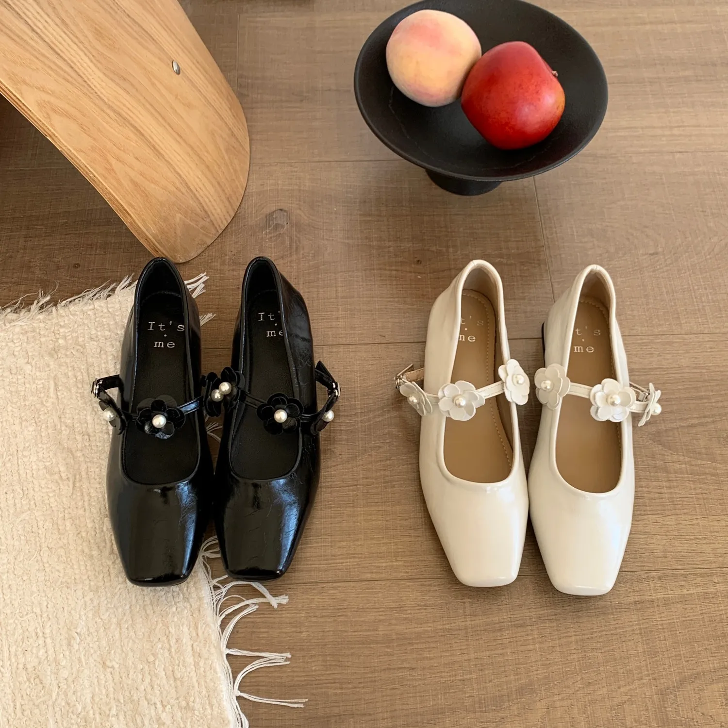 小众方头粗中跟玛丽珍鞋女2025春夏新款复古花朵软皮搭扣浅口单鞋