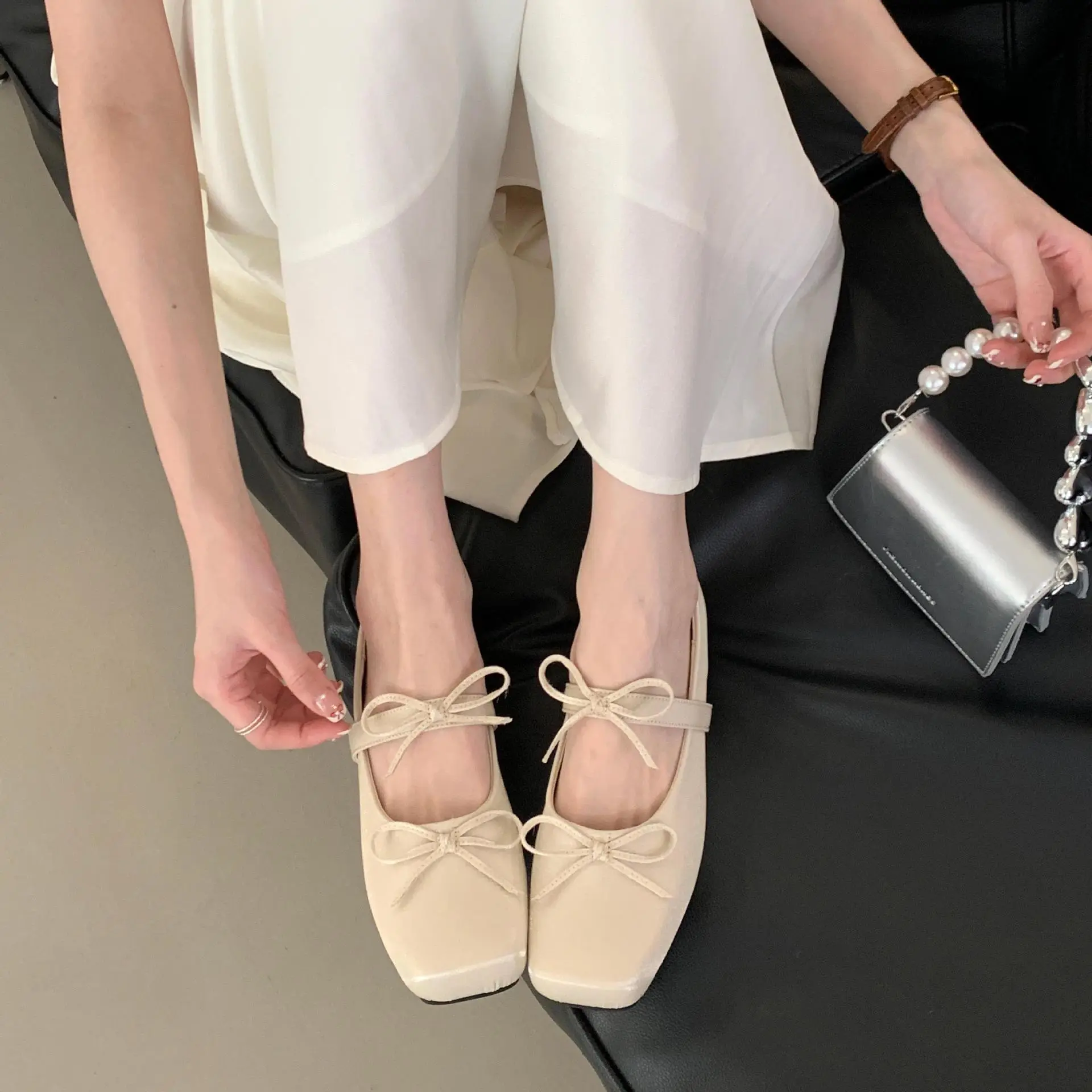 软底蝴蝶结玛丽珍鞋2025春夏新款韩版配裙子单鞋一字带晚晚风女鞋
