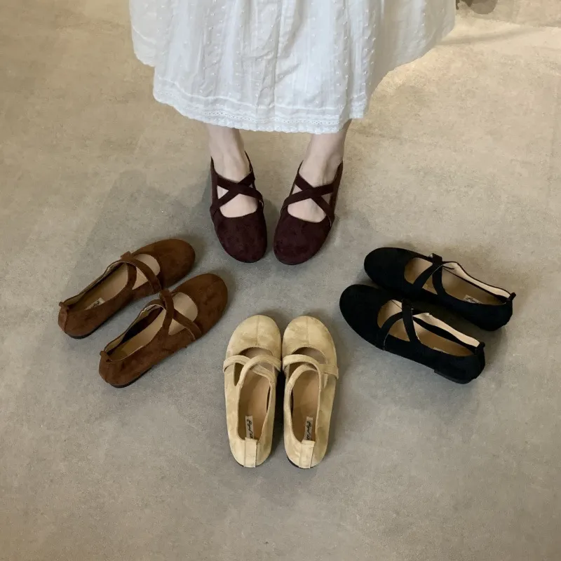 复古平底交叉带浅口芭蕾风单鞋女2025年秋季新款休闲百搭玛丽珍鞋