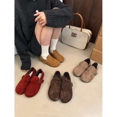 2025年秋冬季新款头层牛皮鞋女圆头加绒平底低跟冬季软底保暖外穿