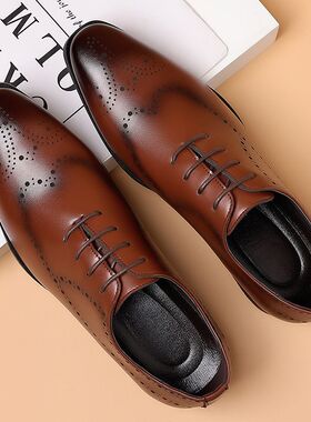 男婚鞋英伦男鞋男士大码黑色商务正装软底西装秋季休闲皮鞋男结婚