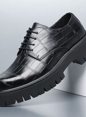 黑色大头皮鞋男休闲英伦新郎婚鞋软底商务正装潮鞋子厚底圆头皮鞋