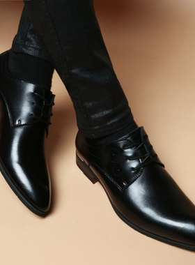 男婚鞋尖头男款皮鞋正装内增高黑色百搭英伦潮流商务休闲鞋新款一