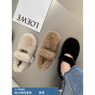 加绒保暖毛毛鞋女款2025秋冬季新款外穿仙女温柔风豆豆鞋棉鞋单鞋