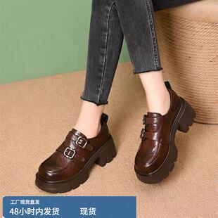 复古皮带扣魔术贴乐福鞋 时尚 小个子增高7CM小皮鞋 2025春新款 女鞋