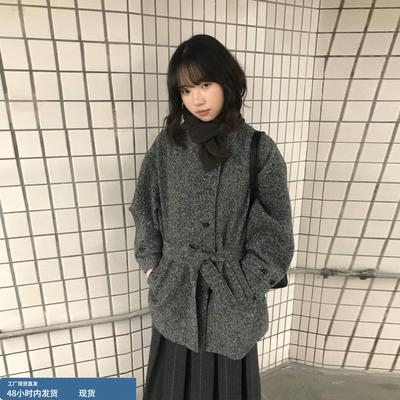 灰色呢子大衣女2025冬季新款加厚毛呢外套小个子赫本风收腰中长款
