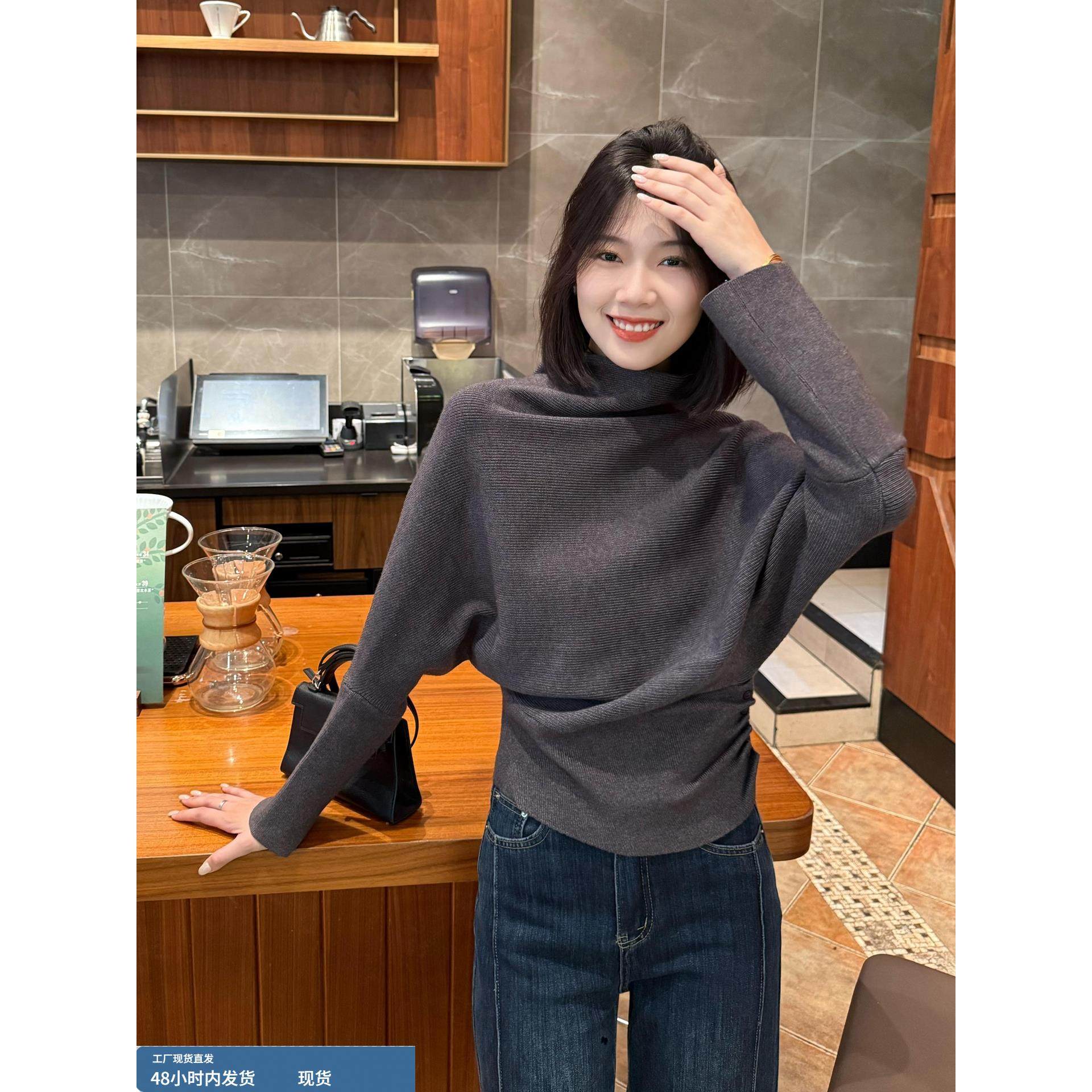 韩系巨好看灰色高领毛衣女秋冬设计感慵懒宽松收腰内搭针织衫上衣