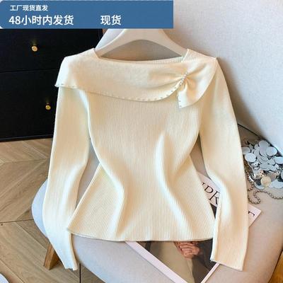 黑色打底衫女秋冬高级感内搭可外穿一字领修身显瘦针织毛衣上衣女