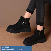 百搭软底防滑棉鞋 增高显瘦时尚 新款 复古圆头厚底短靴女2025年冬季