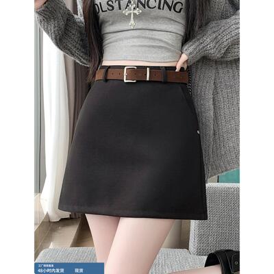 黑色短裙女秋冬加厚毛呢a字半身裙2025新款小个子显瘦通勤包臀裙