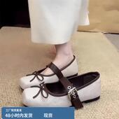 女晚晚风皮带扣玛丽珍平底单鞋 羊皮版 小众高级感蝴蝶结芭蕾舞鞋