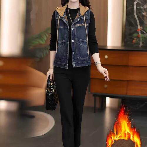 巨好看的加新款牛仔马甲女2026春秋季新款连帽无袖坎肩马夹背心外