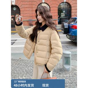 卡其色排骨羽绒服女冬季加厚外套短款2025新款巨好看小个子白鸭绒