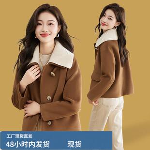 秋冬款端短款呢子大衣女时尚洋气翻领小个子加檰芼呢外套