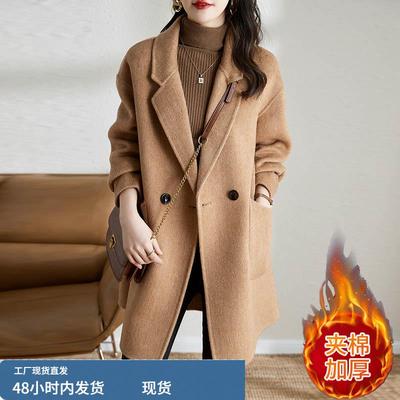 毛呢外套女士装秋冬季2025年新款小个子夹棉加厚西装中长呢子大衣