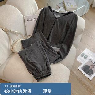 休闲运动套装女款秋装时尚洋气显瘦小个子卫衣阔腿裤三件套潮