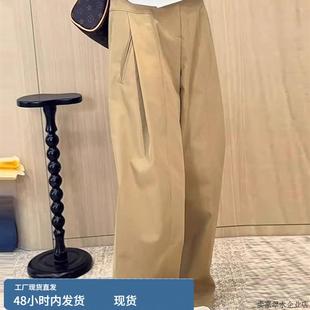 高端卡其色风琴裤女秋季2025新款松弛感西装裤版型好看的阔腿裤子