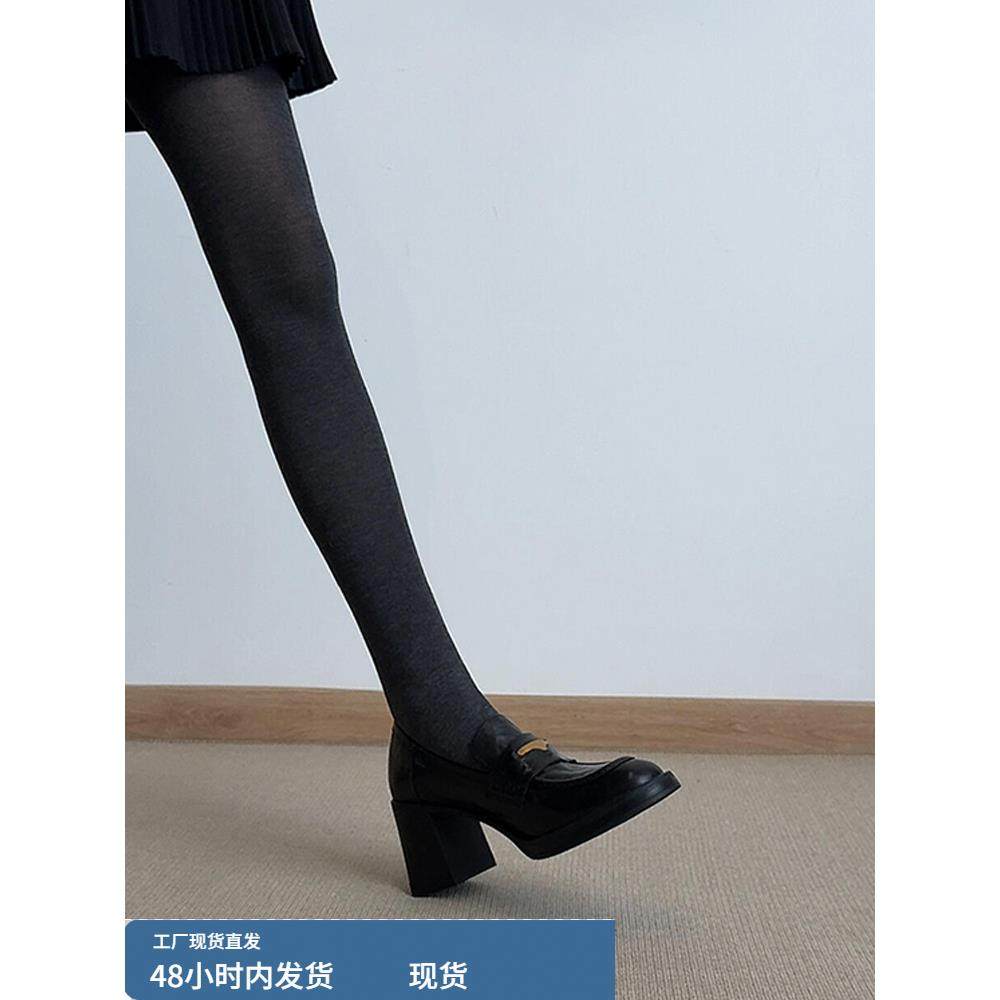 羊皮版~真皮圆头粗跟一脚蹬小皮鞋英伦高跟气质百搭单鞋女乐福鞋,户外/登山/野营/旅行用品,登山鞋/徒步鞋,淘宝优惠券,粉丝福利购,淘宝优惠卷