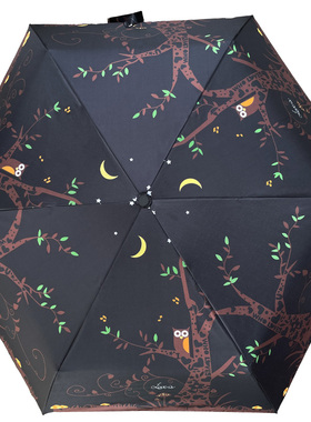 POOKY猫头鹰纯色防紫外线太阳伞小巧晴雨两用超轻黑胶折叠防晒伞