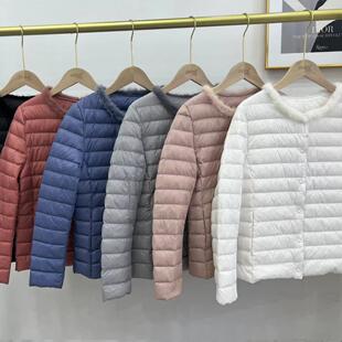 水貂毛领 时尚轻薄款羽绒服女超轻短款羽绒内胆圆领大衣伴侣内搭