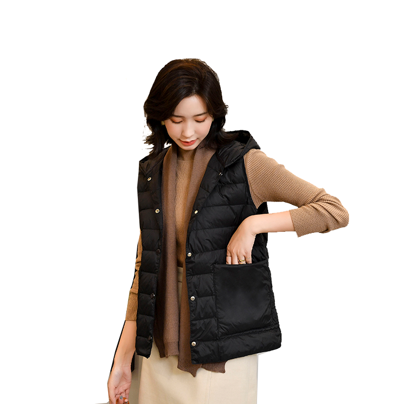 2025反季女中长款羽绒马甲无袖连帽时尚羽绒服背心内胆保暖韩版潮