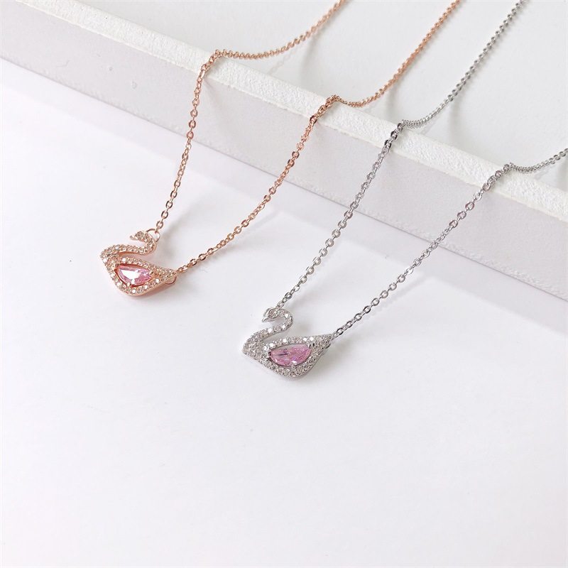 芒果饰品项链女欧美小锁骨链inss925吊坠银饰水晶天鹅纯银小天鹅