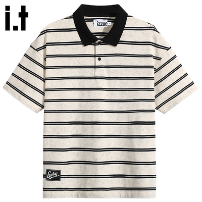 it izzue新款短袖Polo衫男女装2025夏季条纹撞色经典翻领保罗T恤A