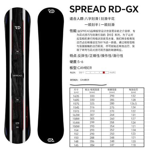 gt雪具w27新款RD滑雪板SPREAD日本进口男款单板平花板刻平板