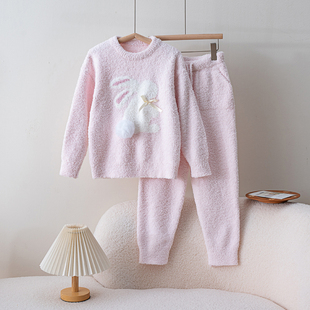 冬季儿童半边绒针织睡衣新款可爱加厚保暖珊瑚绒家居服亲子女童