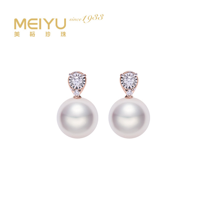 美裕 金18K海水珍珠耳钉 8.4-8.5mm K红 111436