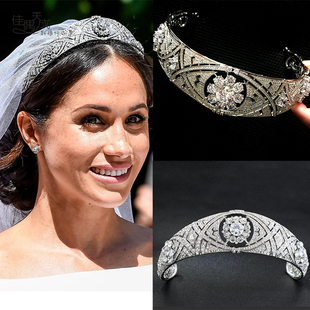 梅根王妃同款皇冠头饰新娘欧式微镶锆石欧式奢华大气婚纱配饰饰品