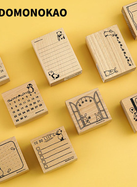 日本KODOMO NO KAO动物主题手账印章 木制印章 熊猫月历 点阵横线